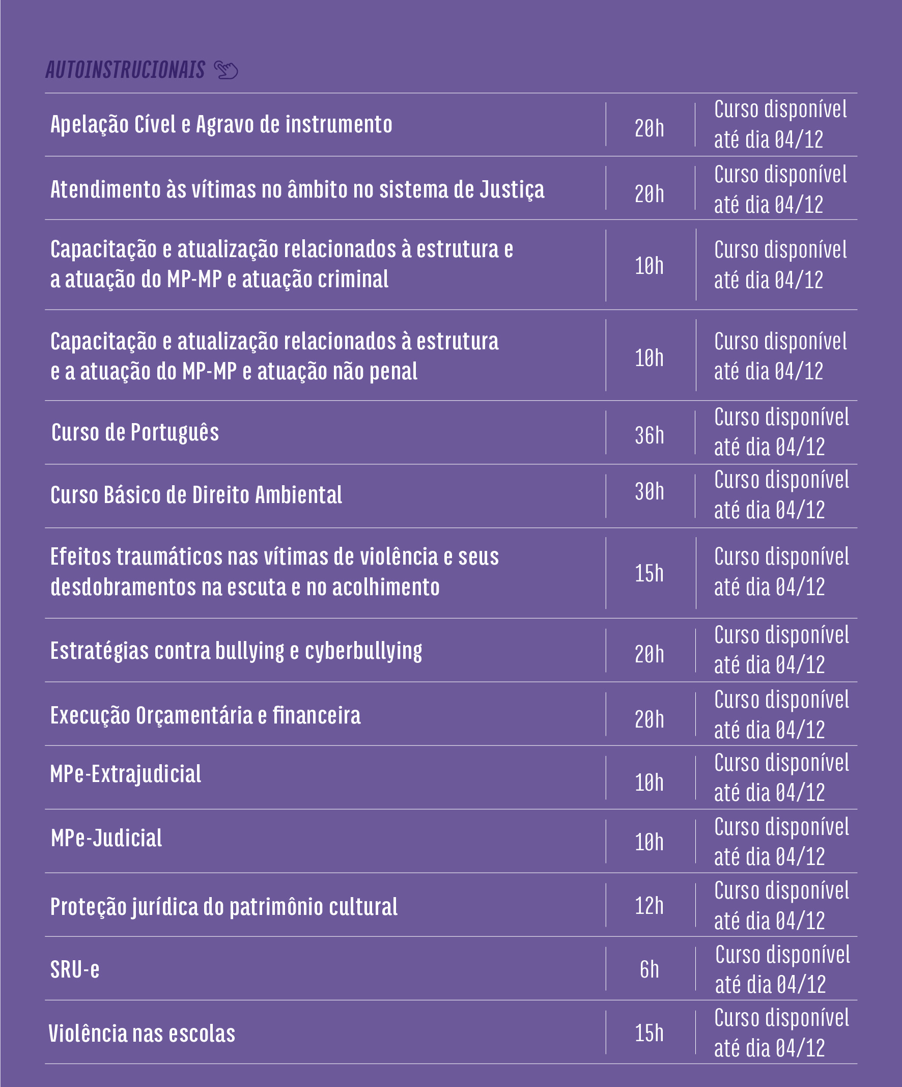 Clique aqui e acesse a Escola Virtual do MPMG para conferir e se inscrever nos cursos Autoinstrucionais disponíveis.